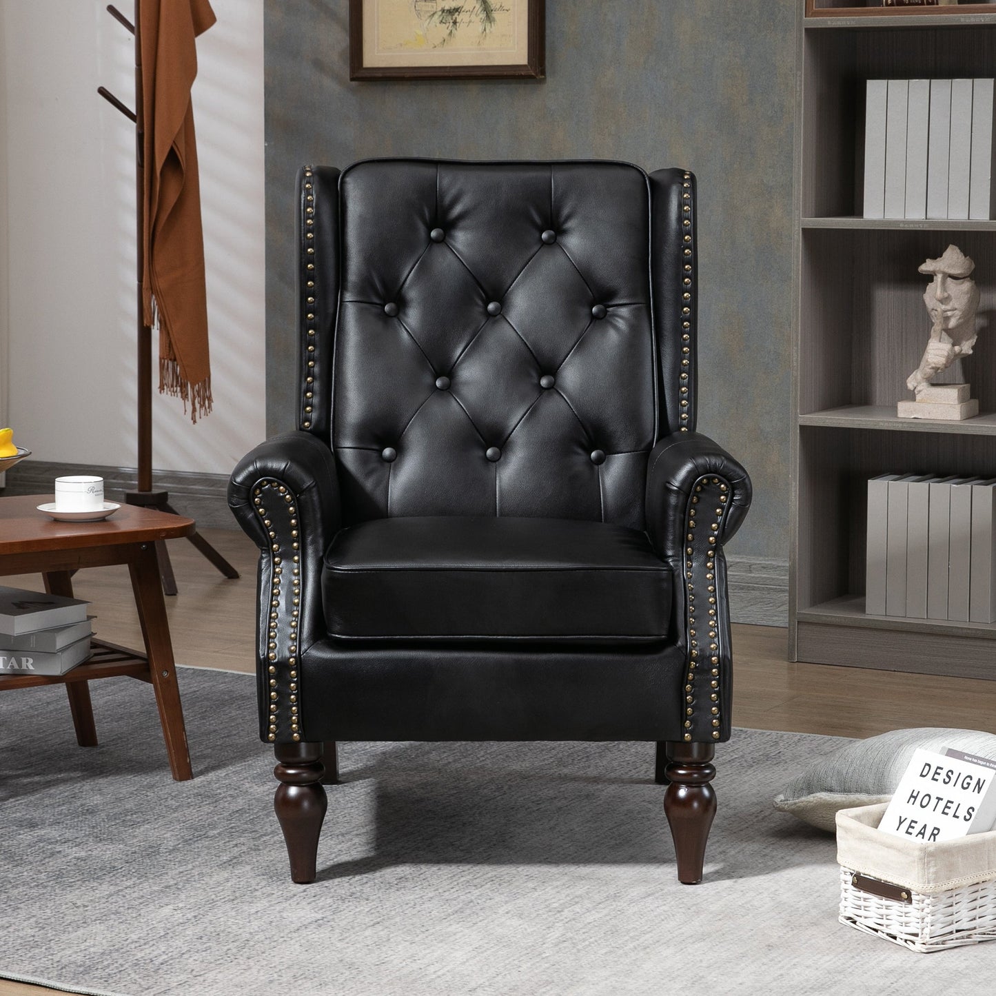 Wood Frame Armchair, Modern Accent Chair Lounge Chair with Sturdy Wood