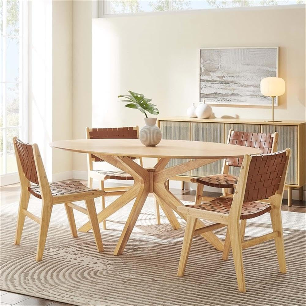 EEI-3849-OAK Crossroads 71" Oval Wood Dining Table, Oak