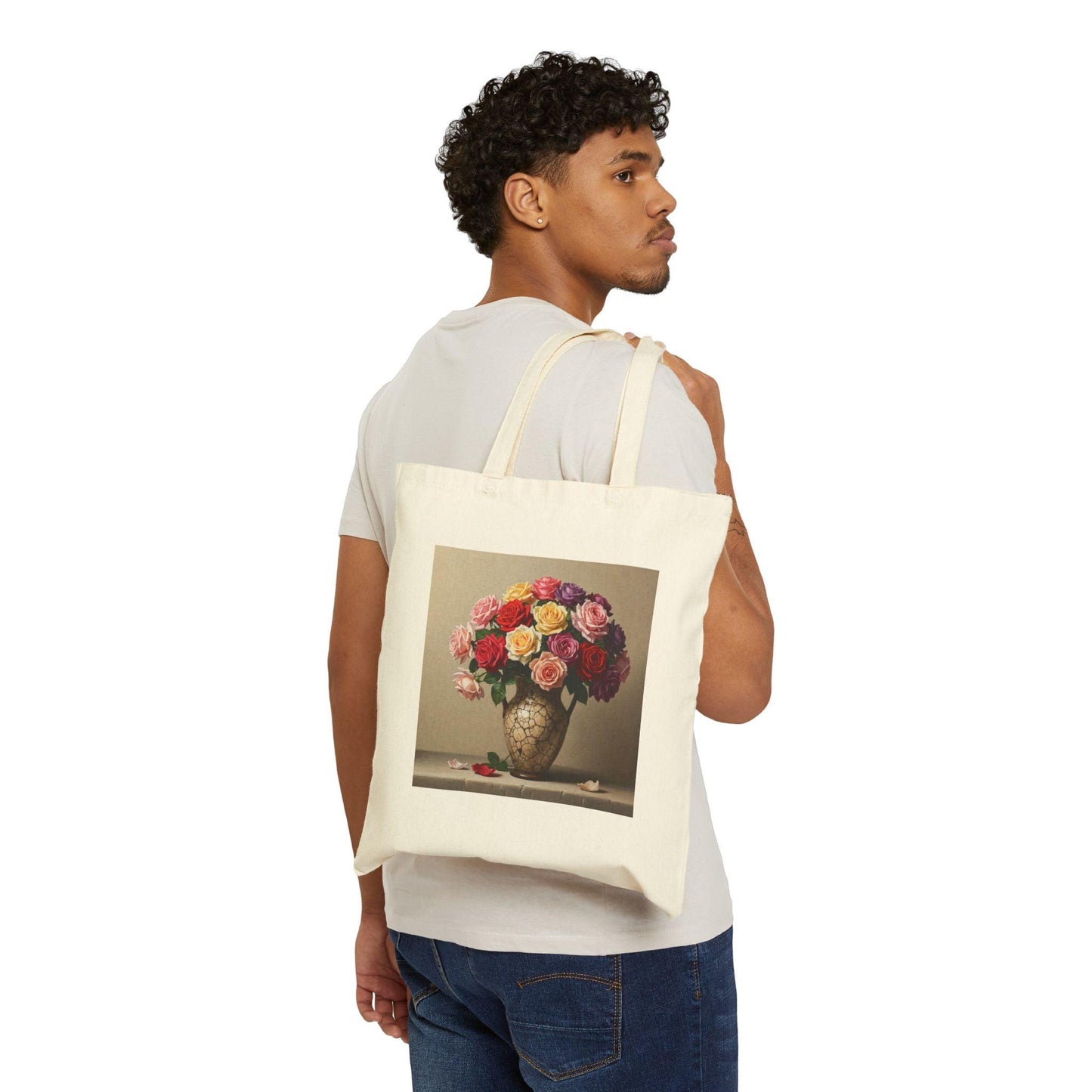 Floral Canvas Tote Bag - Elegant Flower Vase Design - BoKy Atelier