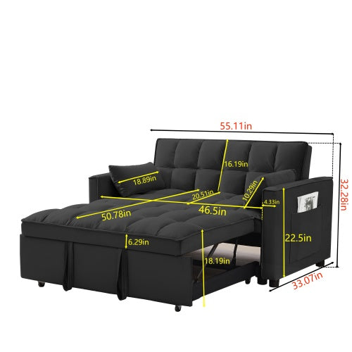 Modern Velvet Loveseat Futon Sofa Couch W  Pullout Bed,Small Love Seat