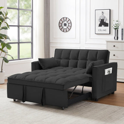 Modern Velvet Loveseat Futon Sofa Couch W  Pullout Bed,Small Love Seat