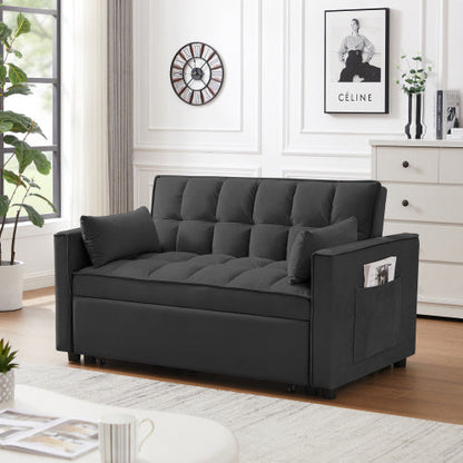 Modern Velvet Loveseat Futon Sofa Couch W  Pullout Bed,Small Love Seat