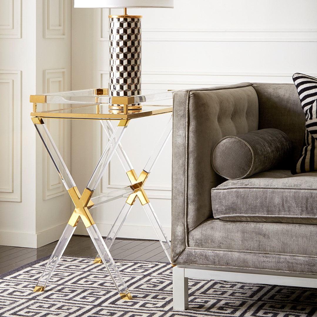 Jacques Tray Table, Clear/Brass