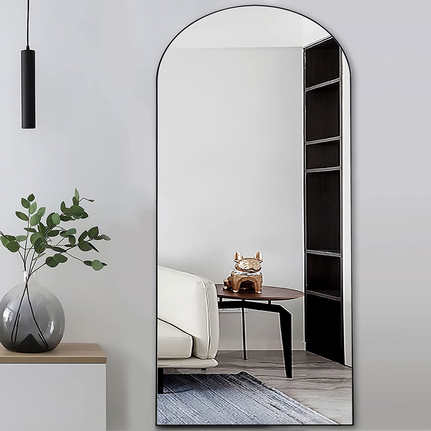 Black Wood Frame Full Length Arched Mirror