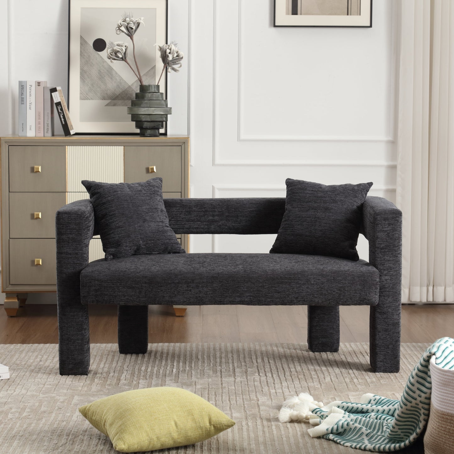 Modern Chenille Loveseat Sofa , Comfy Upholstered 2-Seater Sofa, Small