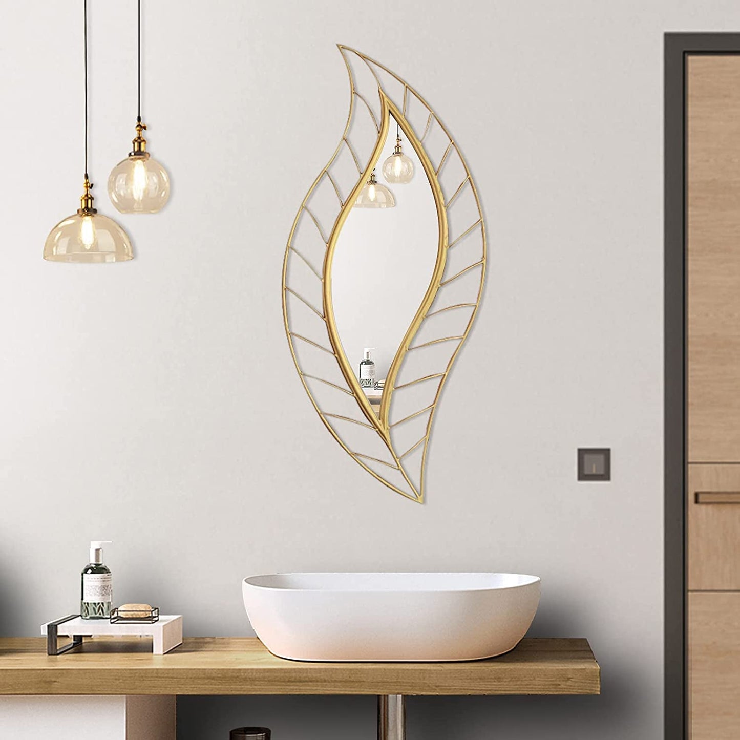 Gold Leaf Wall Mirror Elegant Decorative Mirror for Bathroom Vanity,