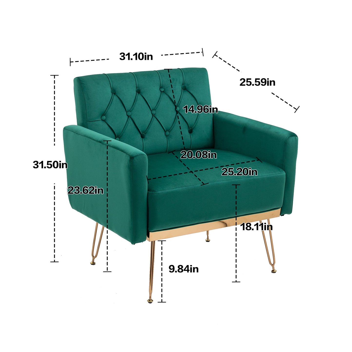 Velvet Armchair Single Sofa Modern Tufted Upholstered Side Reading