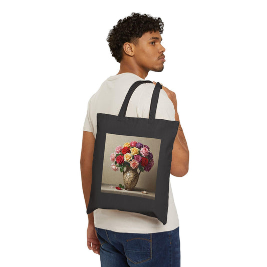 Floral Canvas Tote Bag - Elegant Flower Vase Design - BoKy Atelier