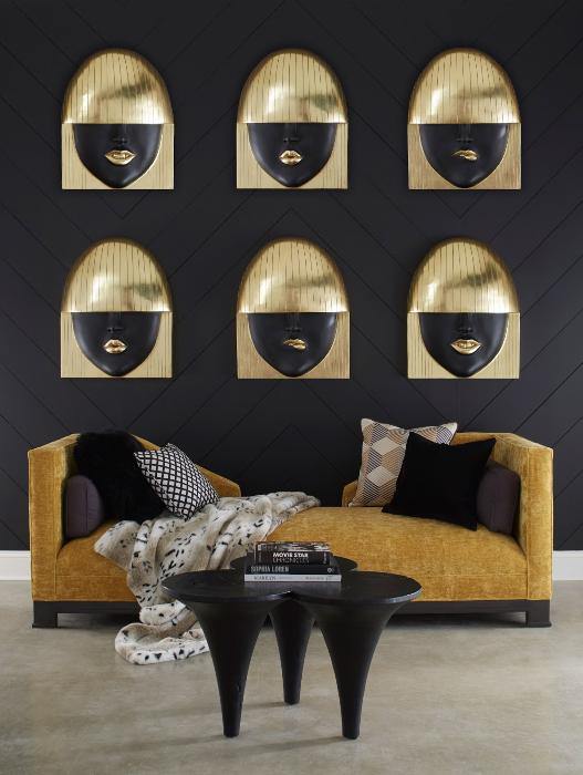 Fashion Faces Wall Art Large, Pout, Black and Gold Leaf