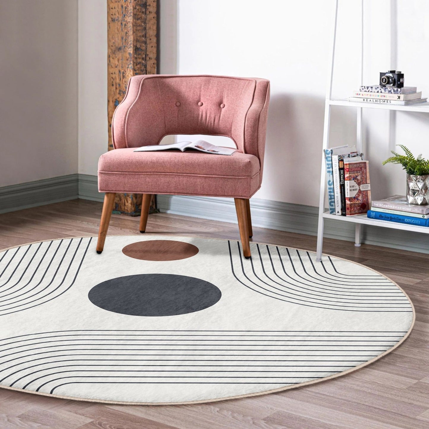 Abstract Round Rug, Minimalist Home Decor Area Rug, Non Slip Circle