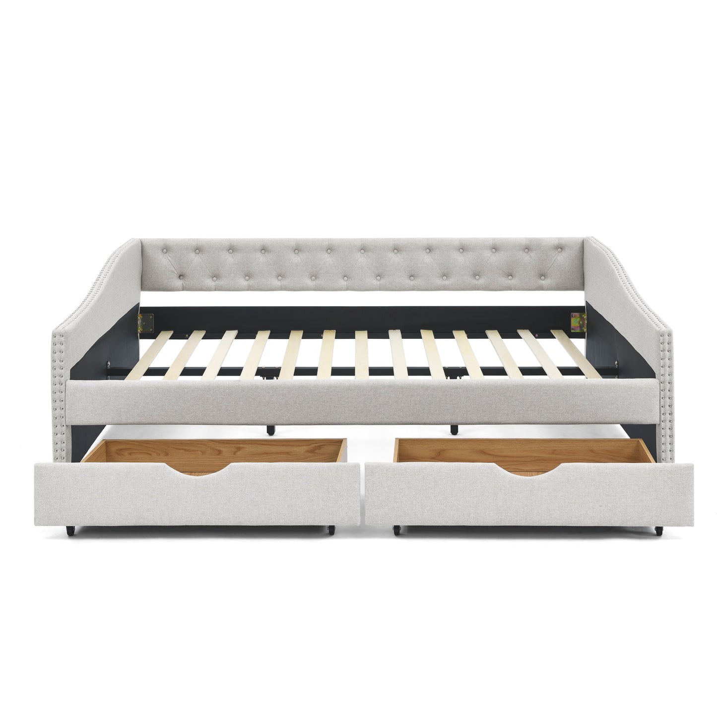 Queen Size Daybed With Drawers Upholstered Tufted Sofa Bed