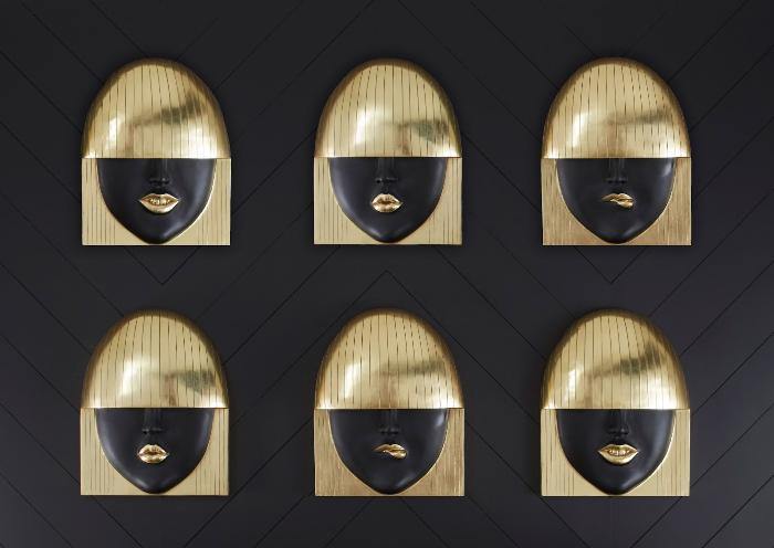 Fashion Faces Wall Art Large, Pout, Black and Gold Leaf