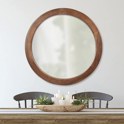 Rustic Wooden Wall Mirror, Walnut Frame