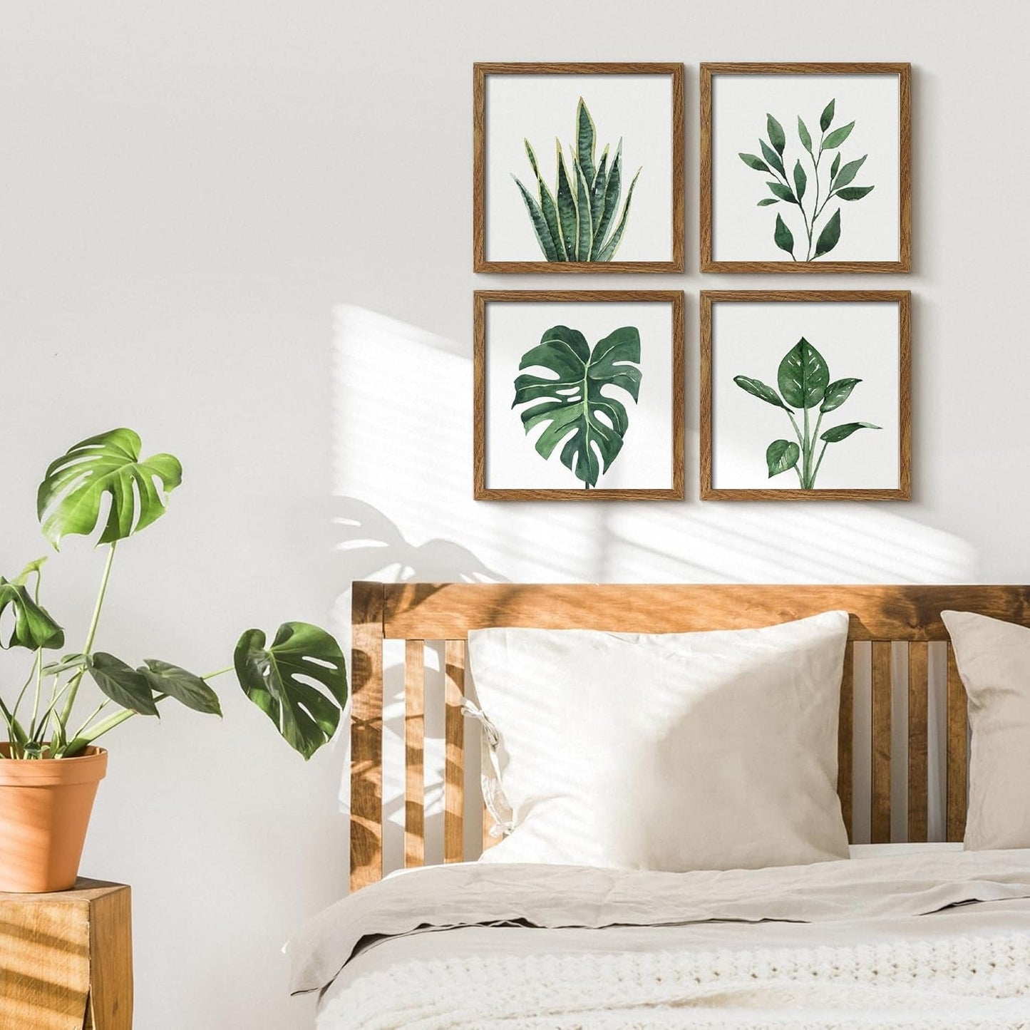 Framed Bathroom Wall Art Set of 4 for Botanical Wall Decor Green Plant