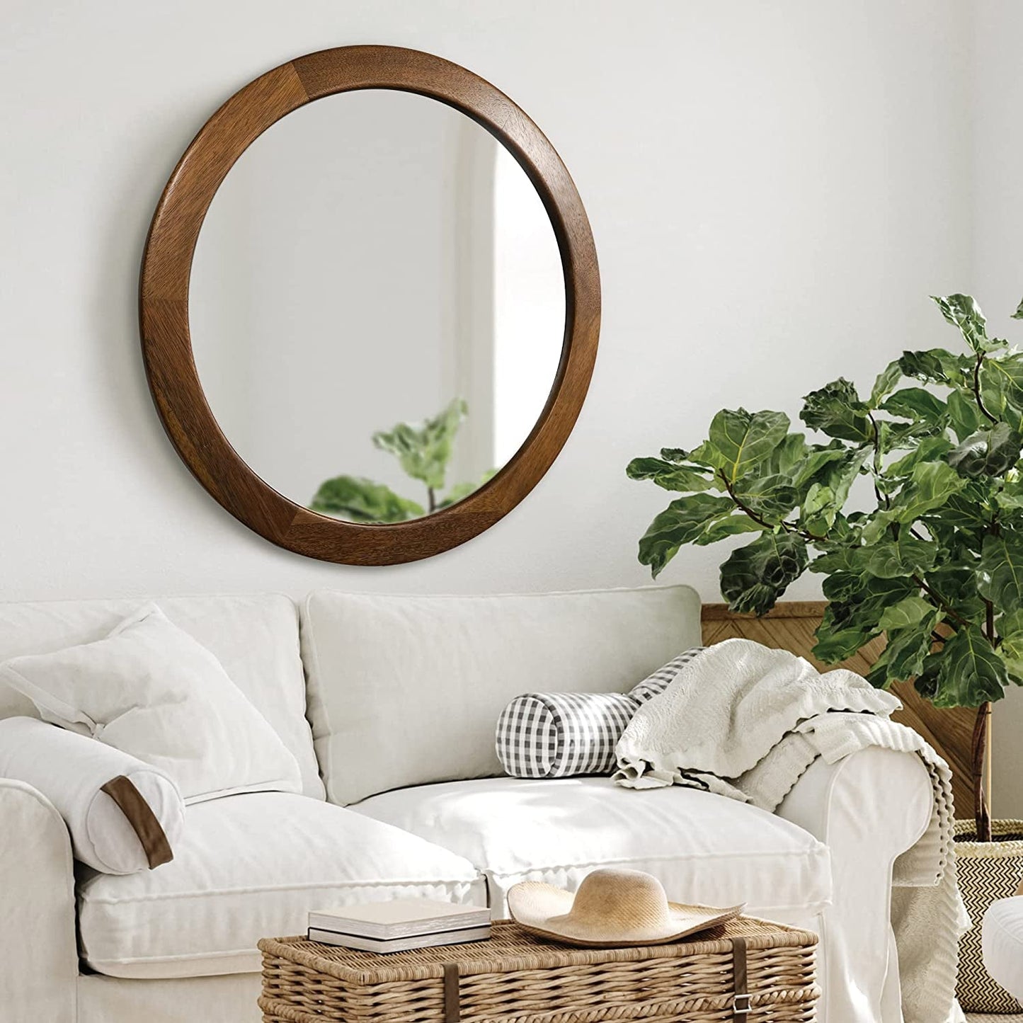 Rustic Wooden Wall Mirror, Walnut Frame