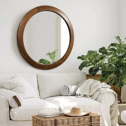 Rustic Wooden Wall Mirror, Walnut Frame