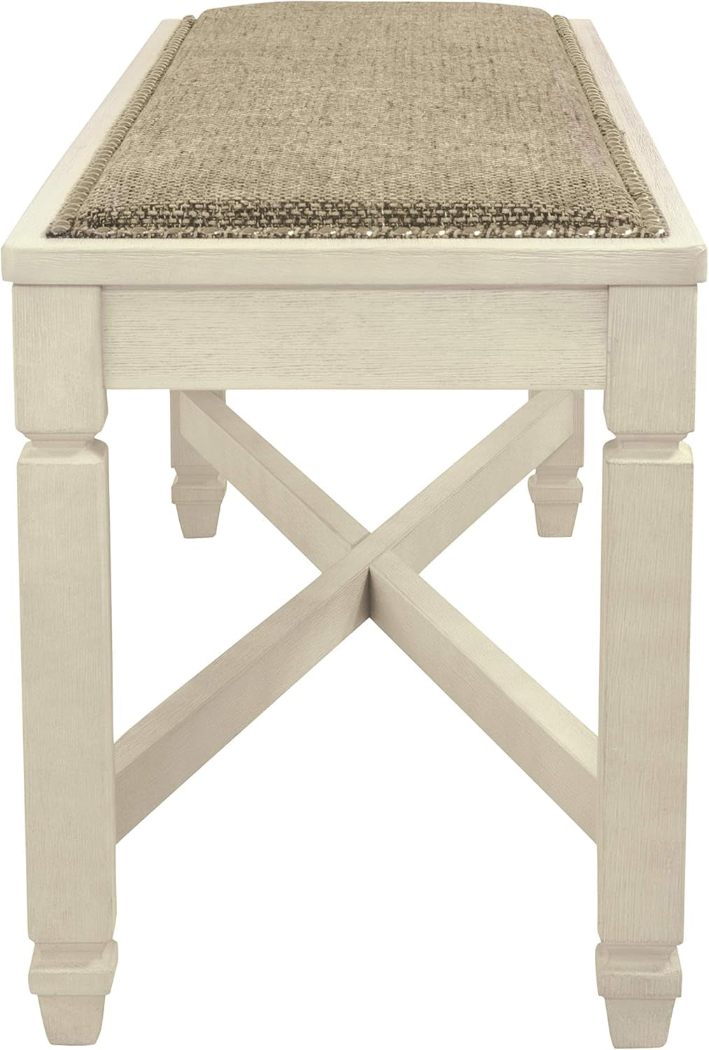 Bolanburg French Country Upholstered Dining Room Bench, Antique White