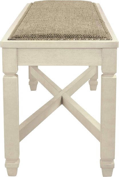 Bolanburg French Country Upholstered Dining Room Bench, Antique White