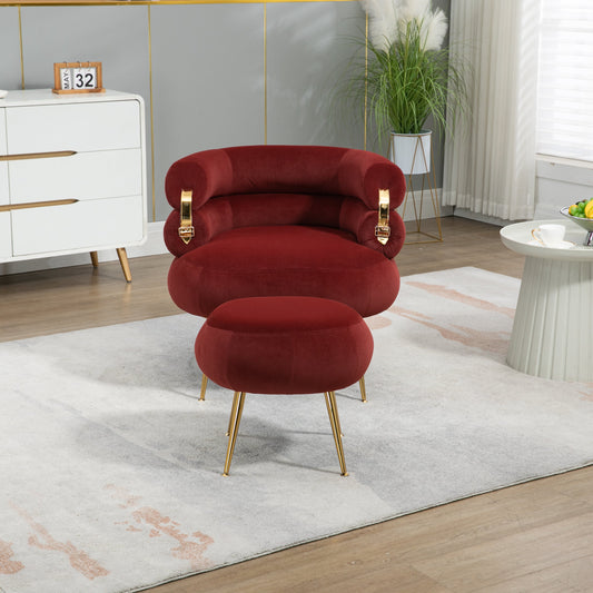 Upholstered Velvet Barrel Accent Chair with Ottoman,Accent Comfy