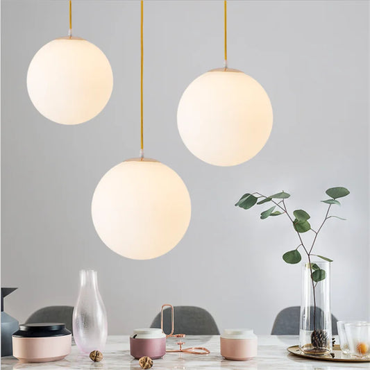 Gold/Black Glass Ball Pendant Lights White Globe Hanging Lamps Bar