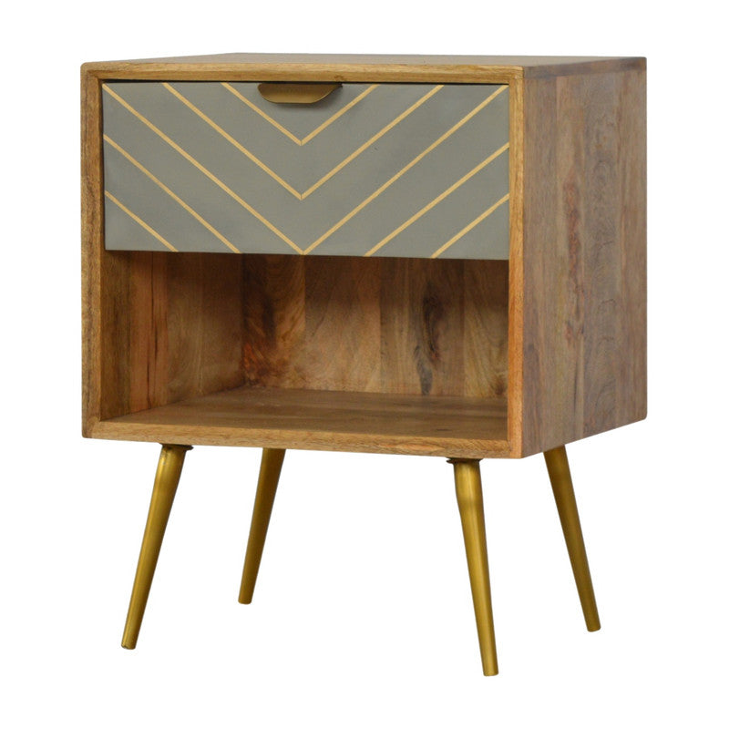 Sleek Cement Brass Inlay Bedside with Open Slot