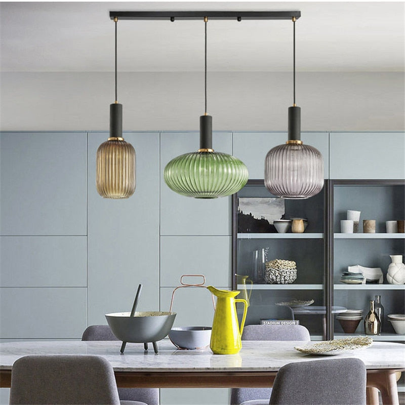 Retro restaurant colorfull glass pendant lights Creative living room