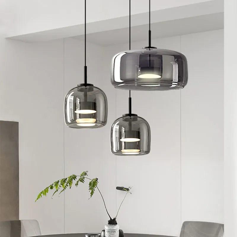 Modern LED Glass Pendant Light Amber Hanging glass Lamp For Dining