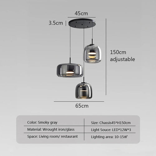 Modern LED Glass Pendant Light Amber Hanging glass Lamp For Dining