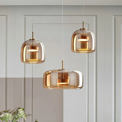 Modern LED Glass Pendant Light Amber Hanging glass Lamp For Dining