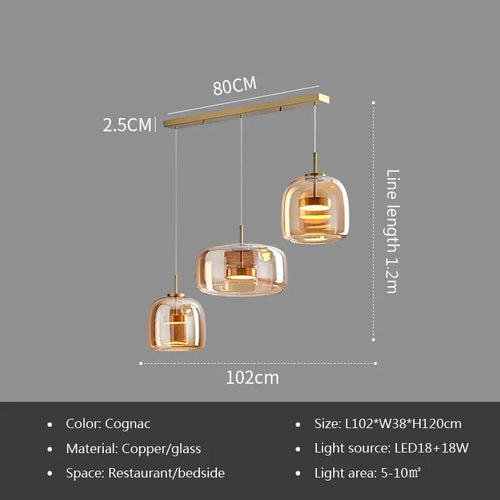 Modern LED Glass Pendant Light Amber Hanging glass Lamp For Dining