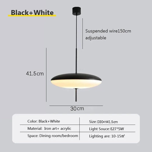 Modern Flying Saucer Pendant Lights LED Minimalist Black White Hanging