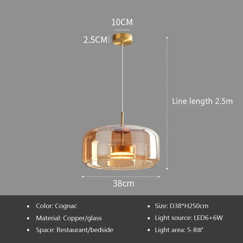 Modern LED Glass Pendant Light Amber Hanging glass Lamp For Dining