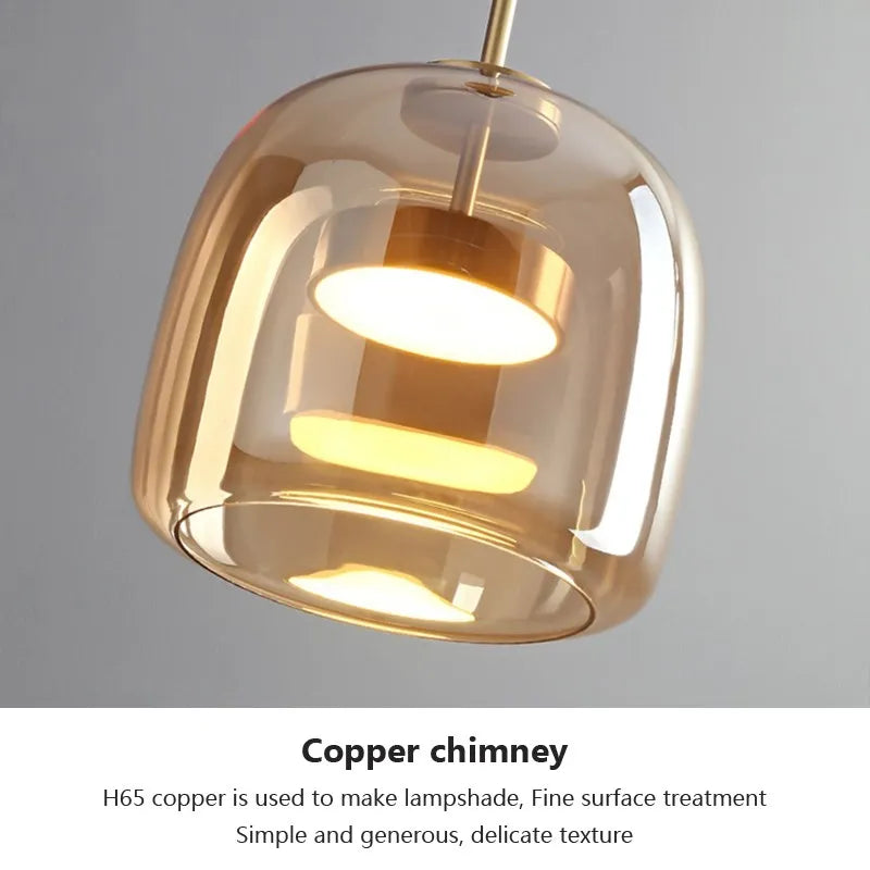 Modern LED Glass Pendant Light Amber Hanging glass Lamp For Dining