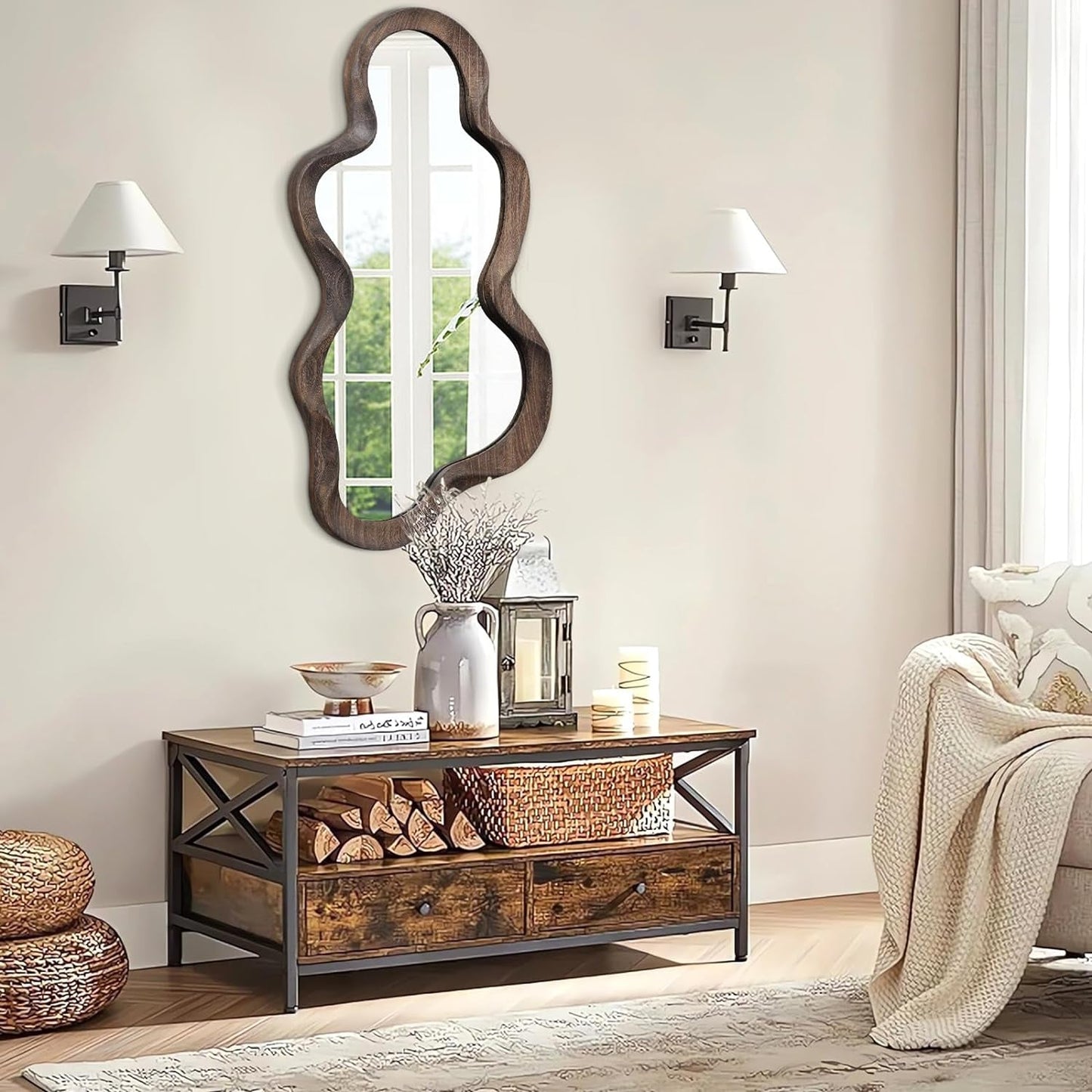 Unique Cloud Wood Frame Asymmetrical Mirrors for Wall A Modern