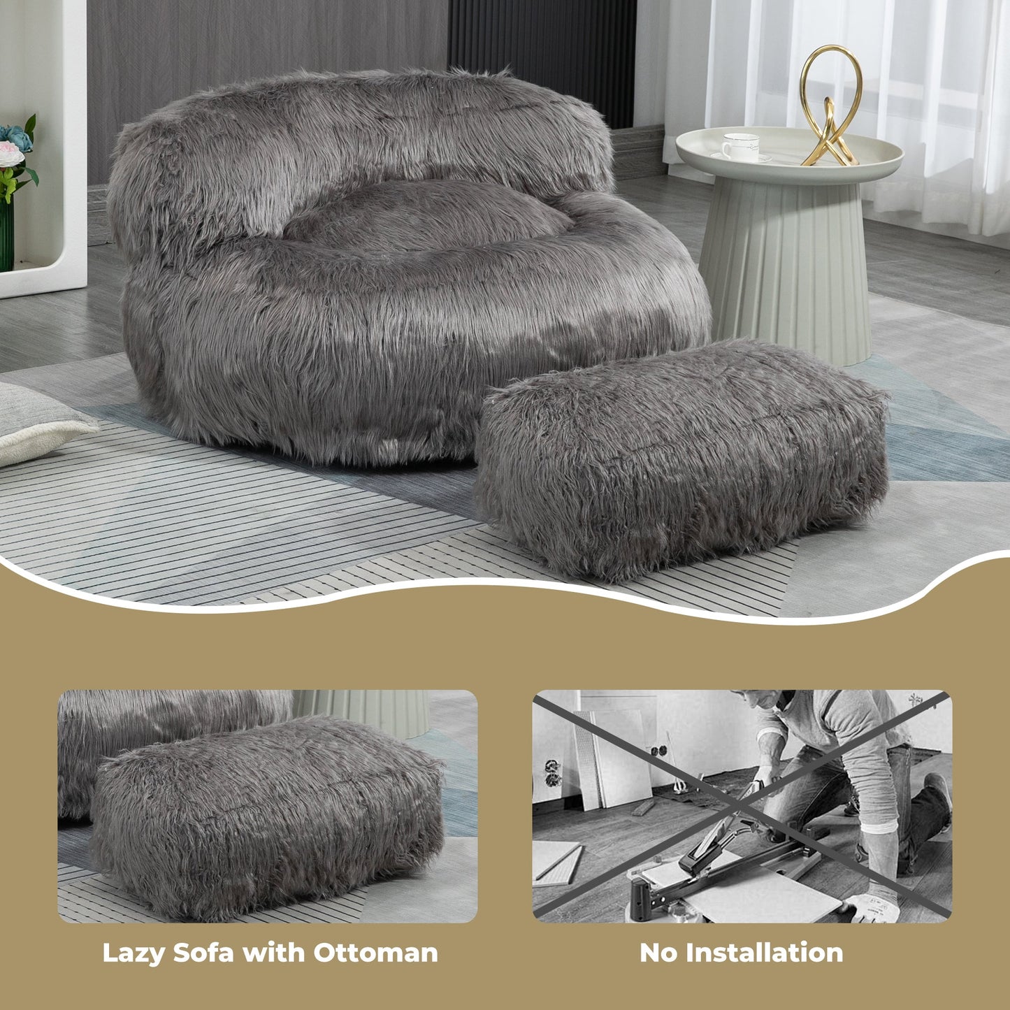 Bean Bag Chair, Floor Sofa with Handle,Accent Sofa Chair with Ottoman