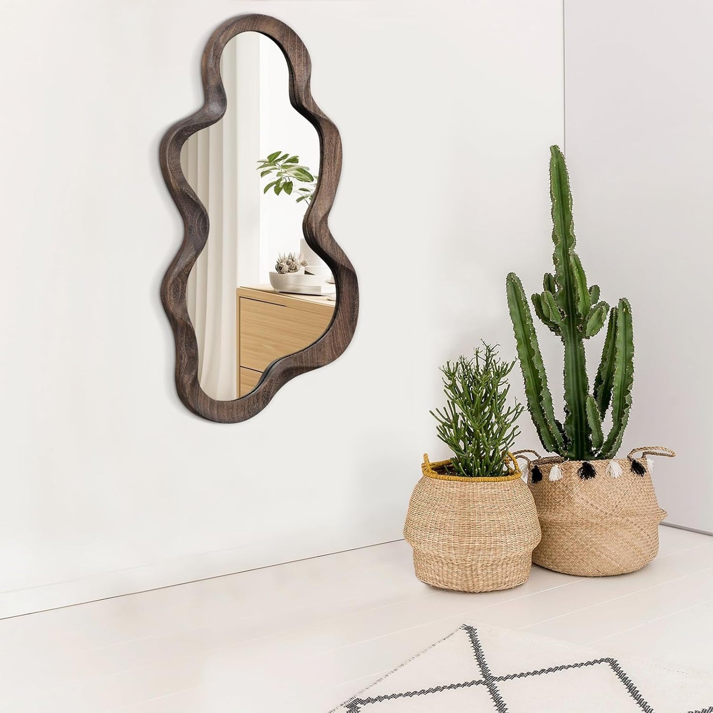 Unique Cloud Wood Frame Asymmetrical Mirrors for Wall A Modern