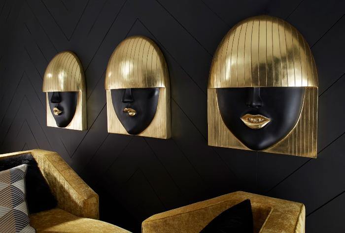 Fashion Faces Wall Art Large, Pout, Black and Gold Leaf