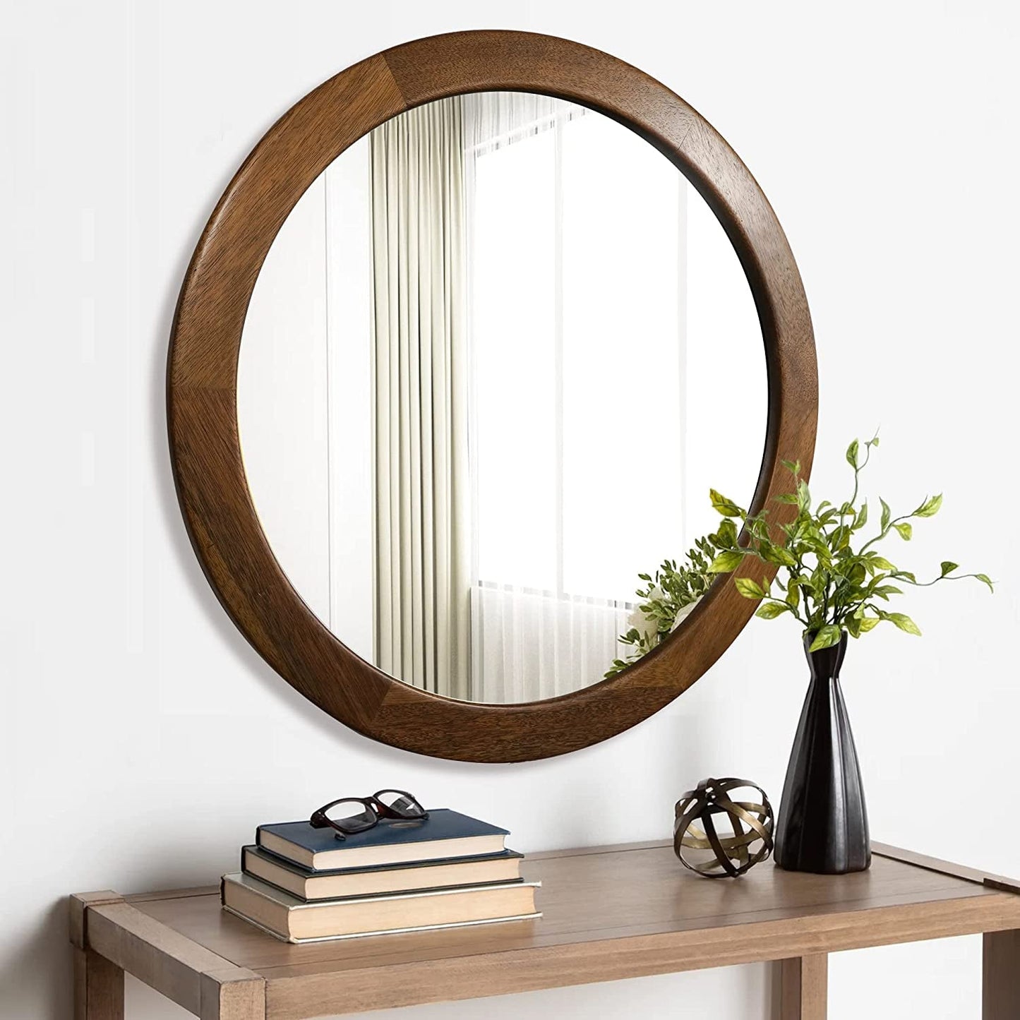 Rustic Wooden Wall Mirror, Walnut Frame