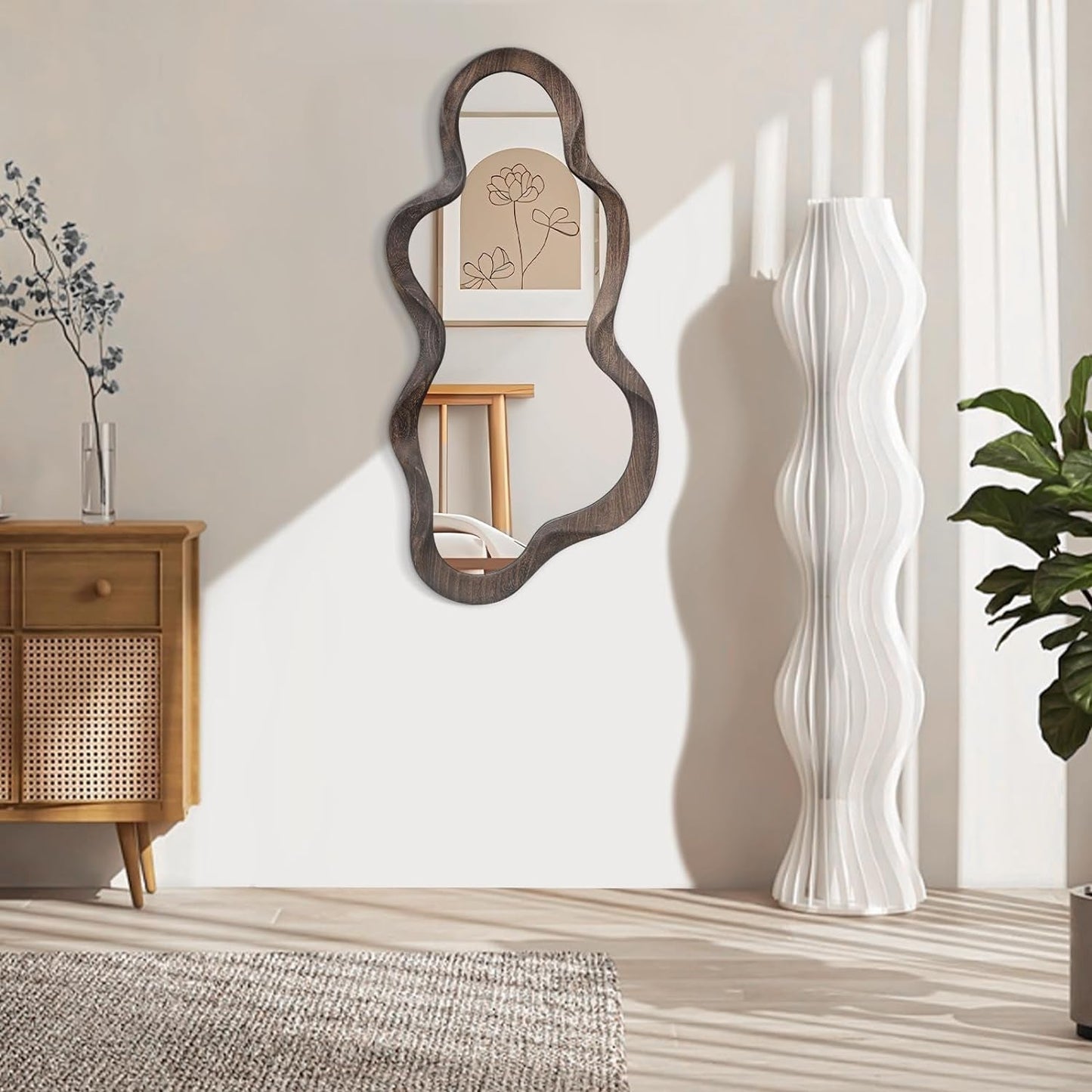 Unique Cloud Wood Frame Asymmetrical Mirrors for Wall A Modern