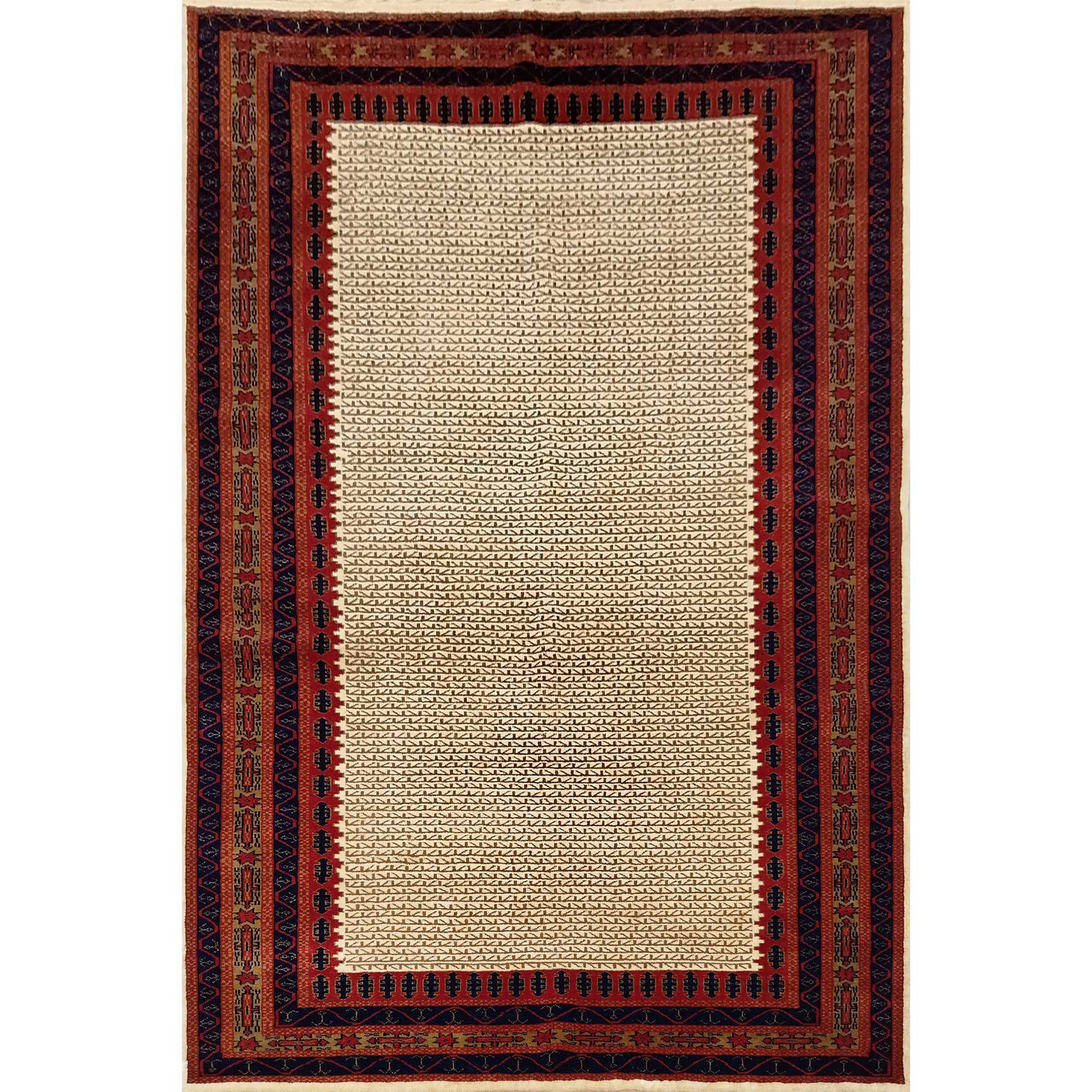 6×9 Feet Wool White Hand Knotted Carpet Tribal