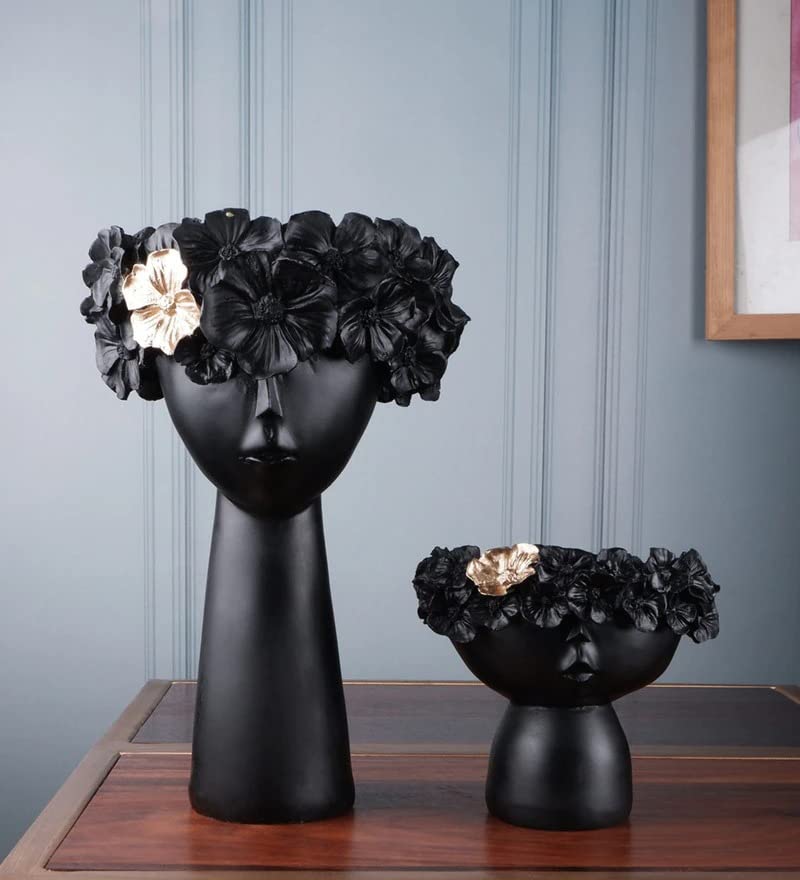 Decorative Female Lady Head Face Vases Set of 2