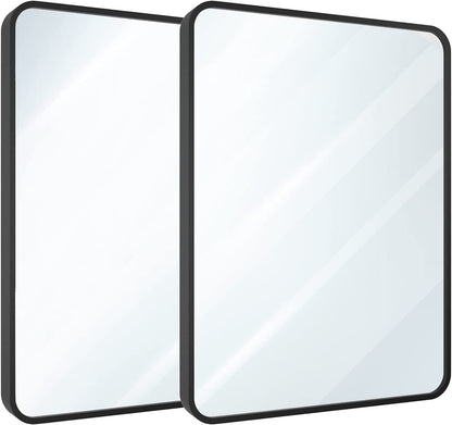 Set of Two Black Bathroom Mirrors - 24 X 36 Inch, Metal Frame