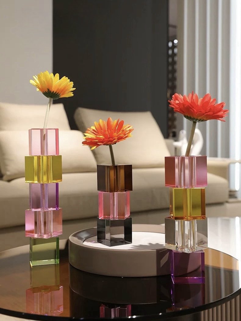 Modern Crystal Cube Bud Vase, Dopamine Table Setting Centrepieces