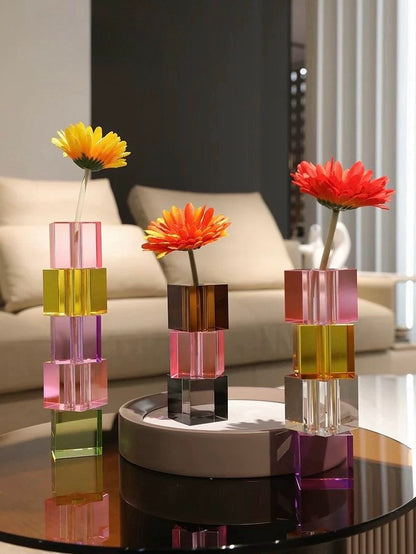 Modern Crystal Cube Bud Vase, Dopamine Table Setting Centrepieces