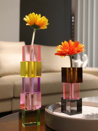 Modern Crystal Cube Bud Vase, Dopamine Table Setting Centrepieces