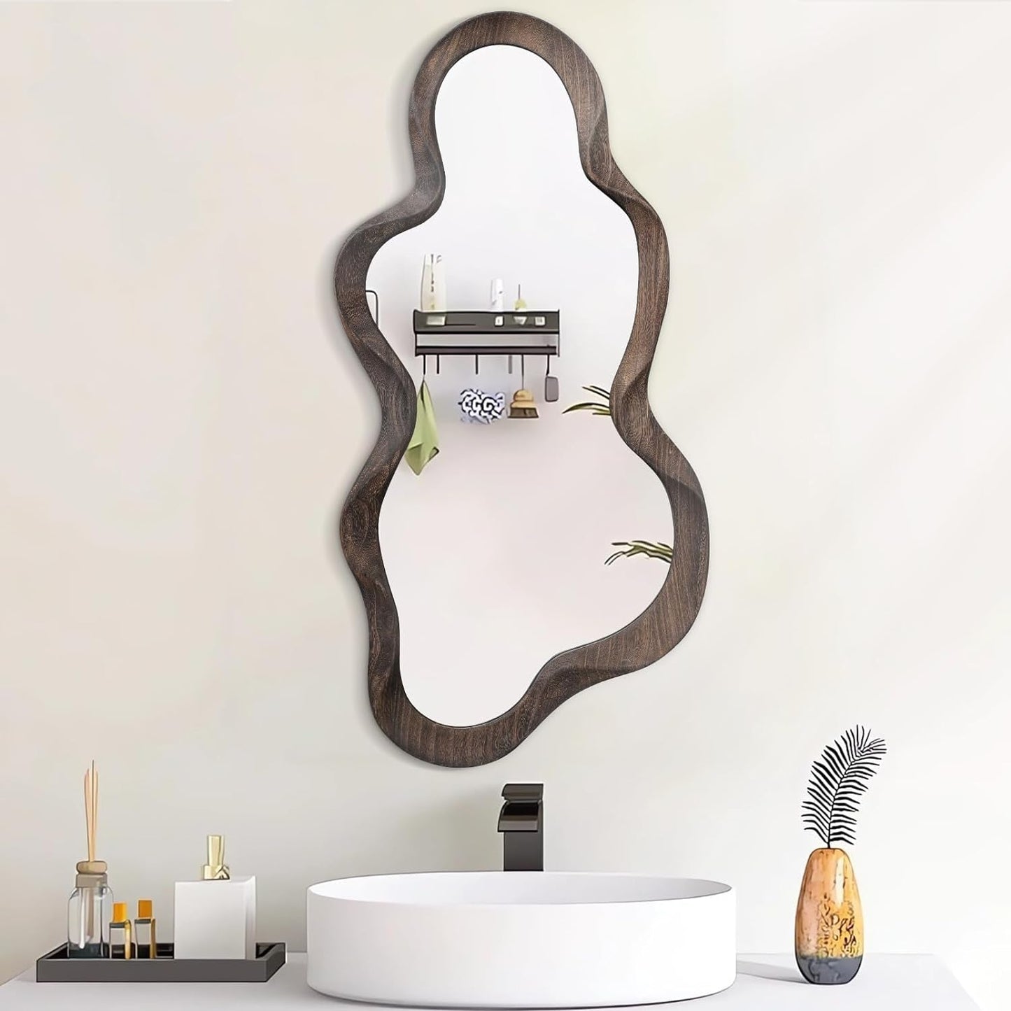 Unique Cloud Wood Frame Asymmetrical Mirrors for Wall A Modern