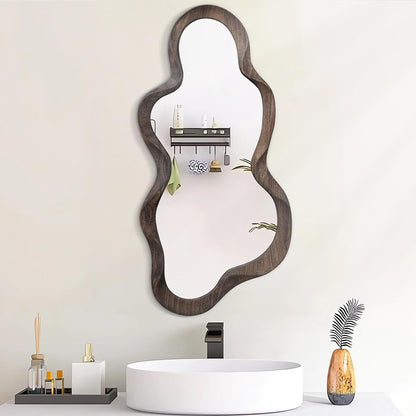 Unique Cloud Wood Frame Asymmetrical Mirrors for Wall A Modern