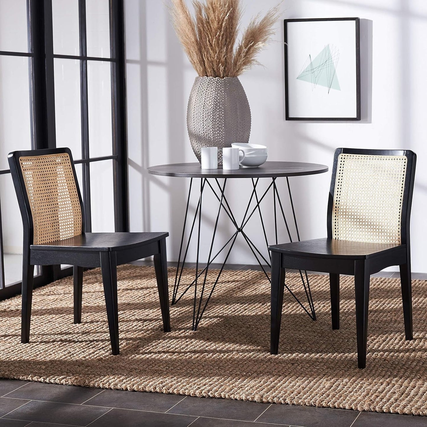 Home Collection Benicio Black/Natural Rattan Dining Chair (Set of 2)