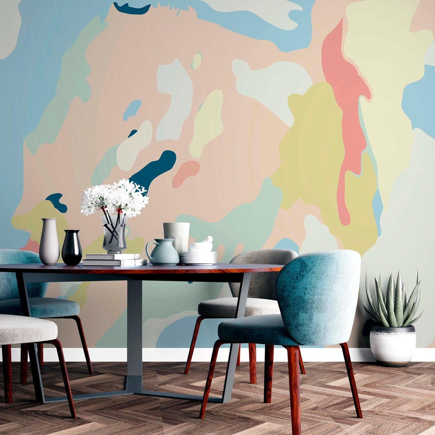 Colorful organic shaped wallpaper