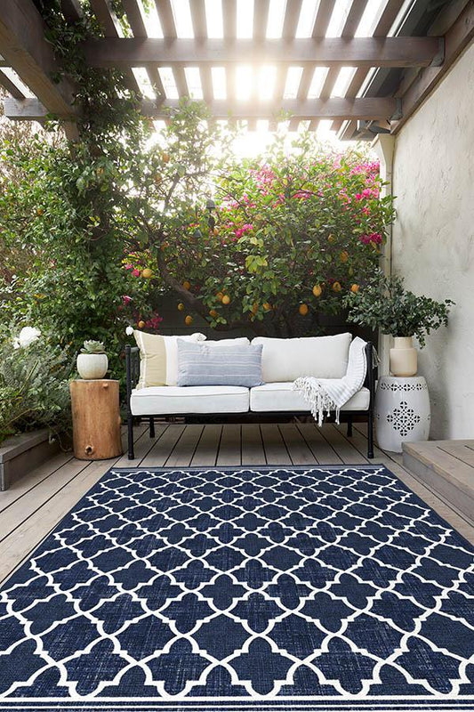 Outdoor Varia Trellis Royal Blue Rug